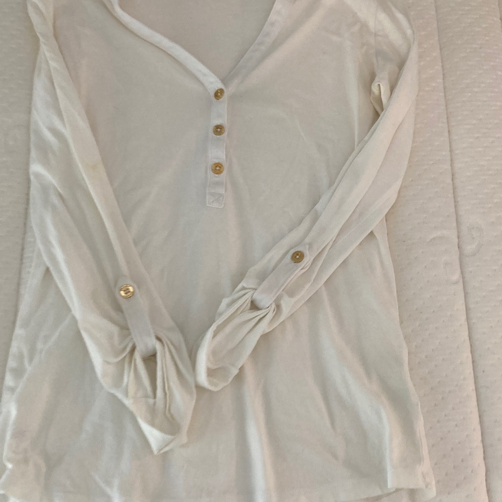 Lilly Pulitzer White Henley Fitted Pima Cotton Top